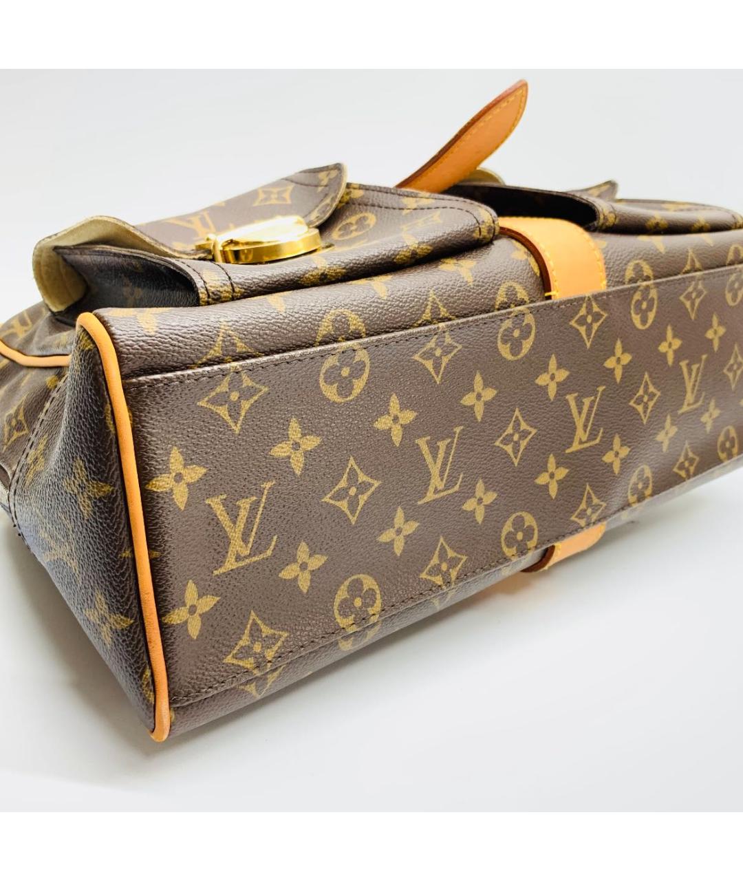 LOUIS VUITTON Коричневая кожаная сумка с короткими ручками, фото 5