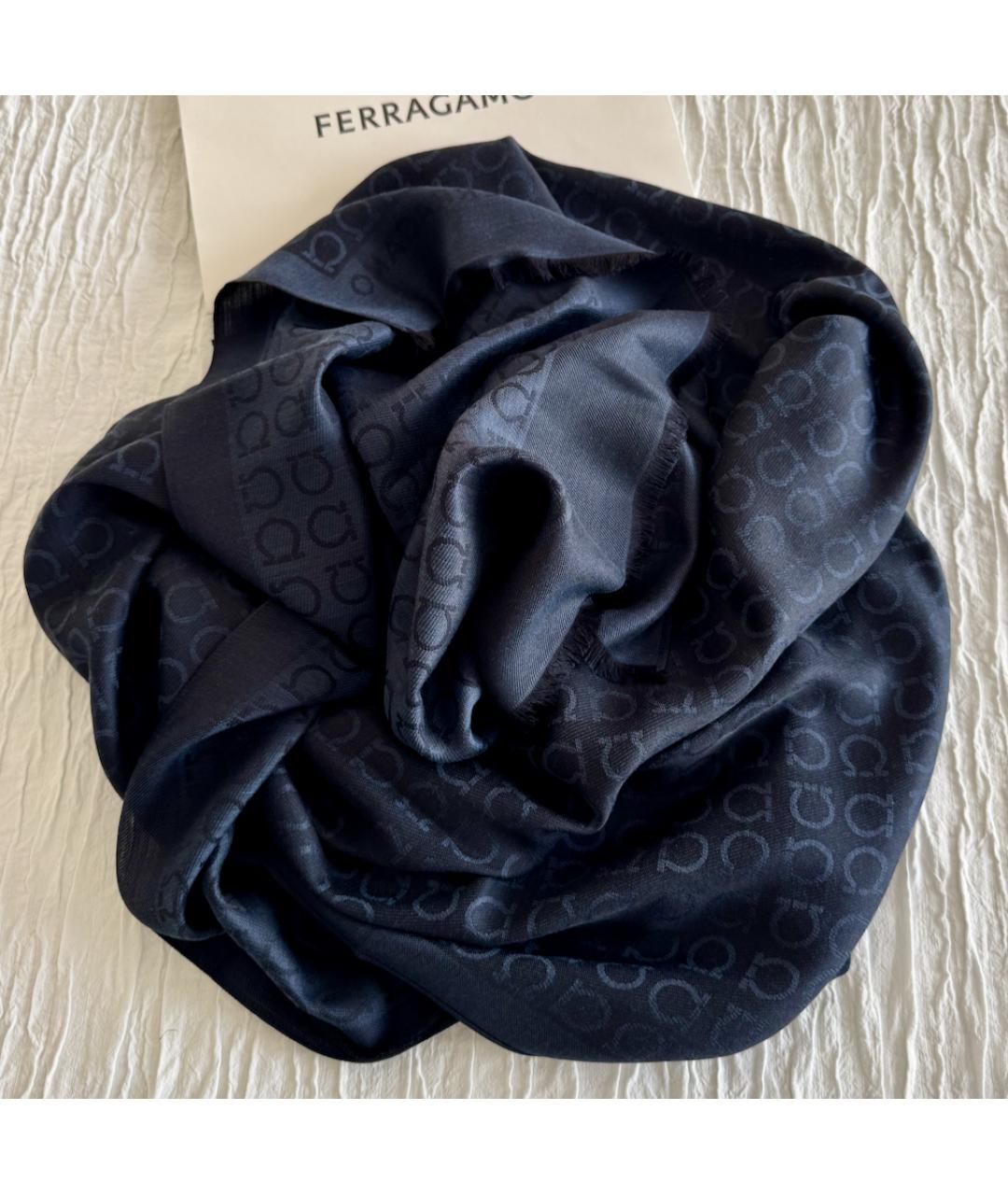 FERRAGAMO Темно-синий шерстяной шарф, фото 5