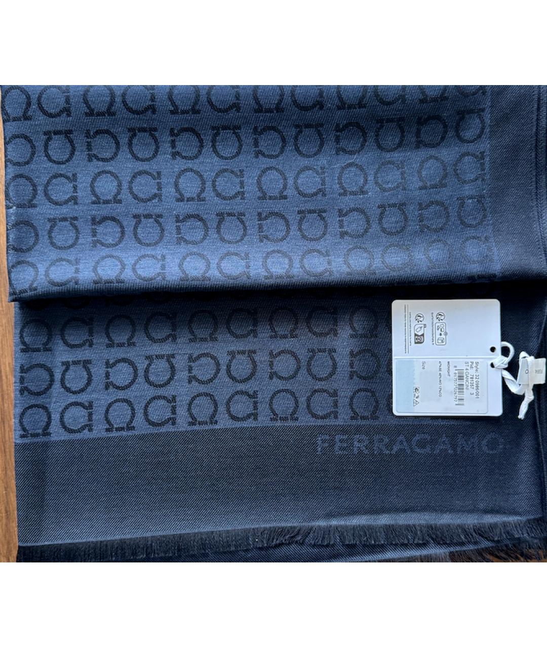 FERRAGAMO Темно-синий шерстяной шарф, фото 3