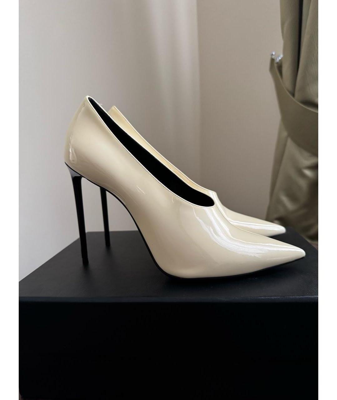 SAINT LAURENT Белые кожаные туфли, фото 10