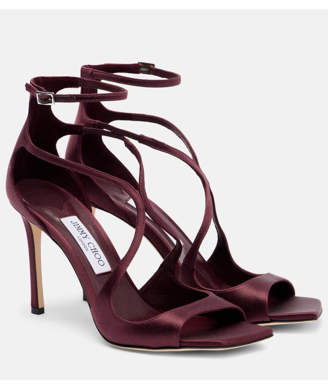 JIMMY CHOO Бордовые кожаные босоножки, фото 2