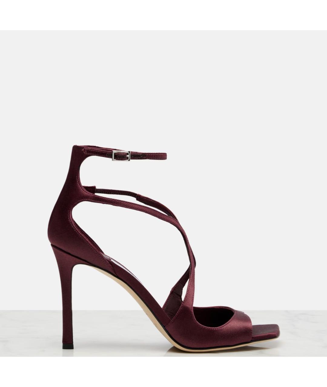 JIMMY CHOO Бордовые кожаные босоножки, фото 6