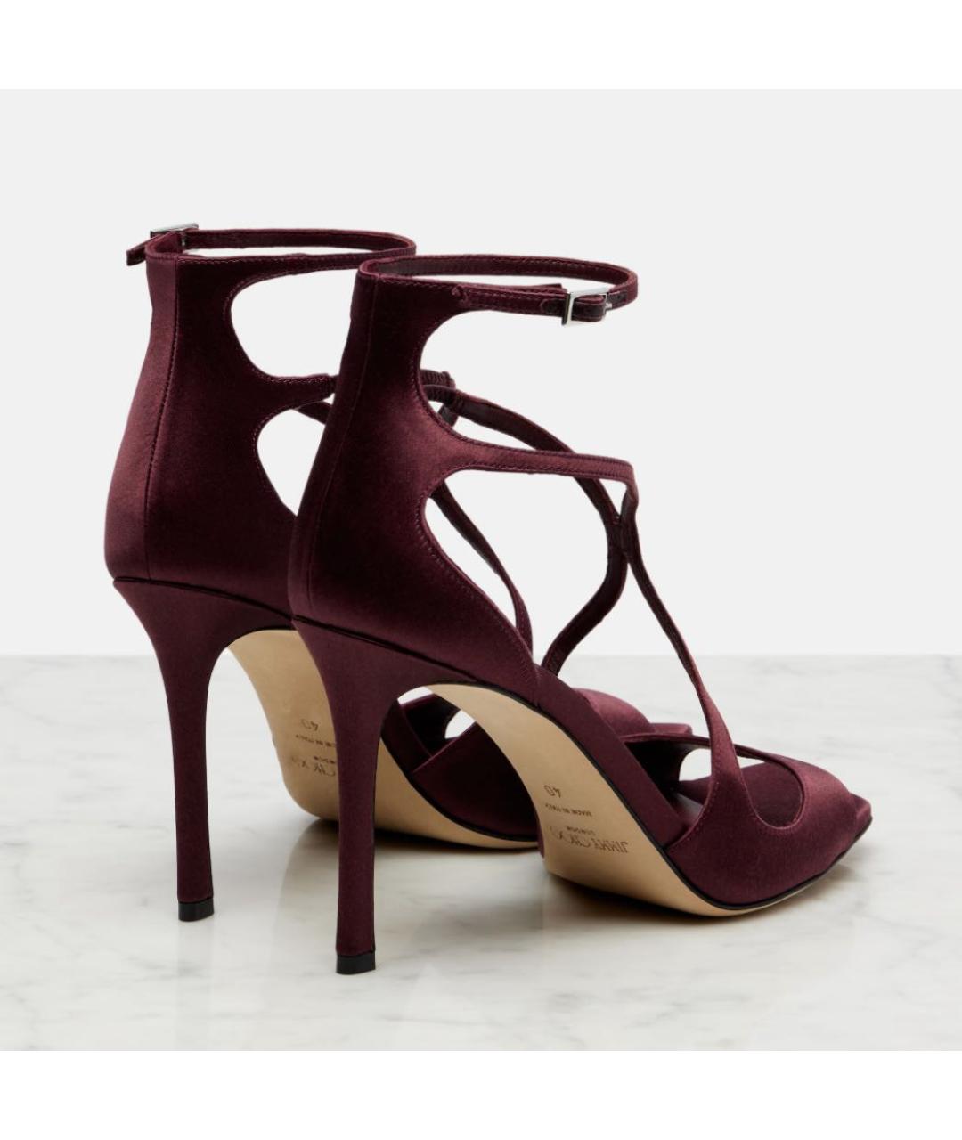 JIMMY CHOO Бордовые кожаные босоножки, фото 3