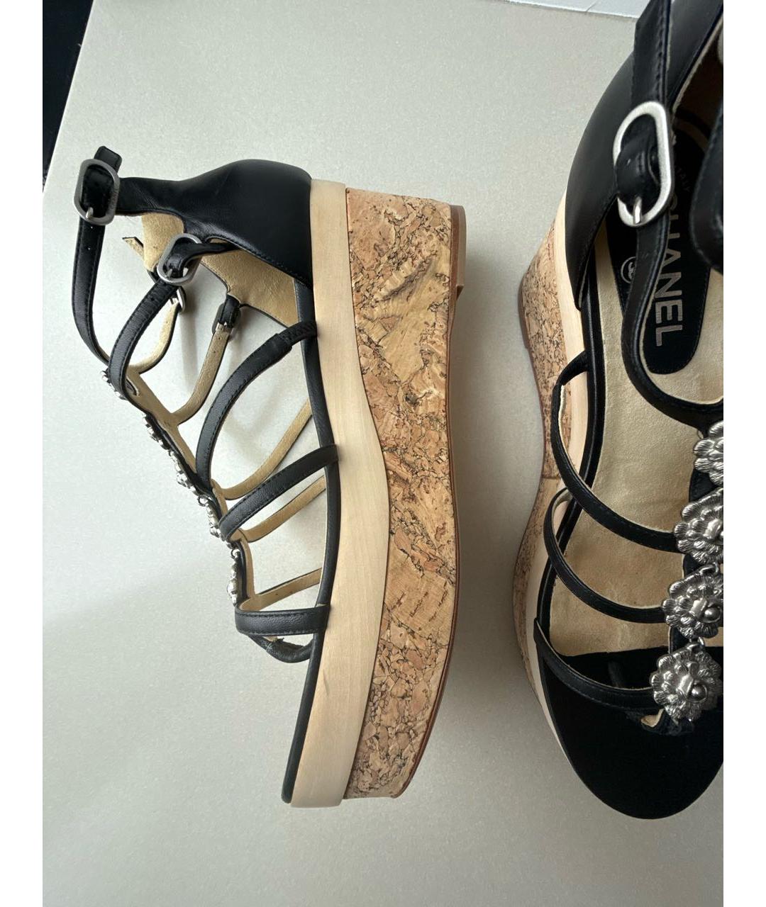 CHANEL Черные кожаные босоножки, фото 6