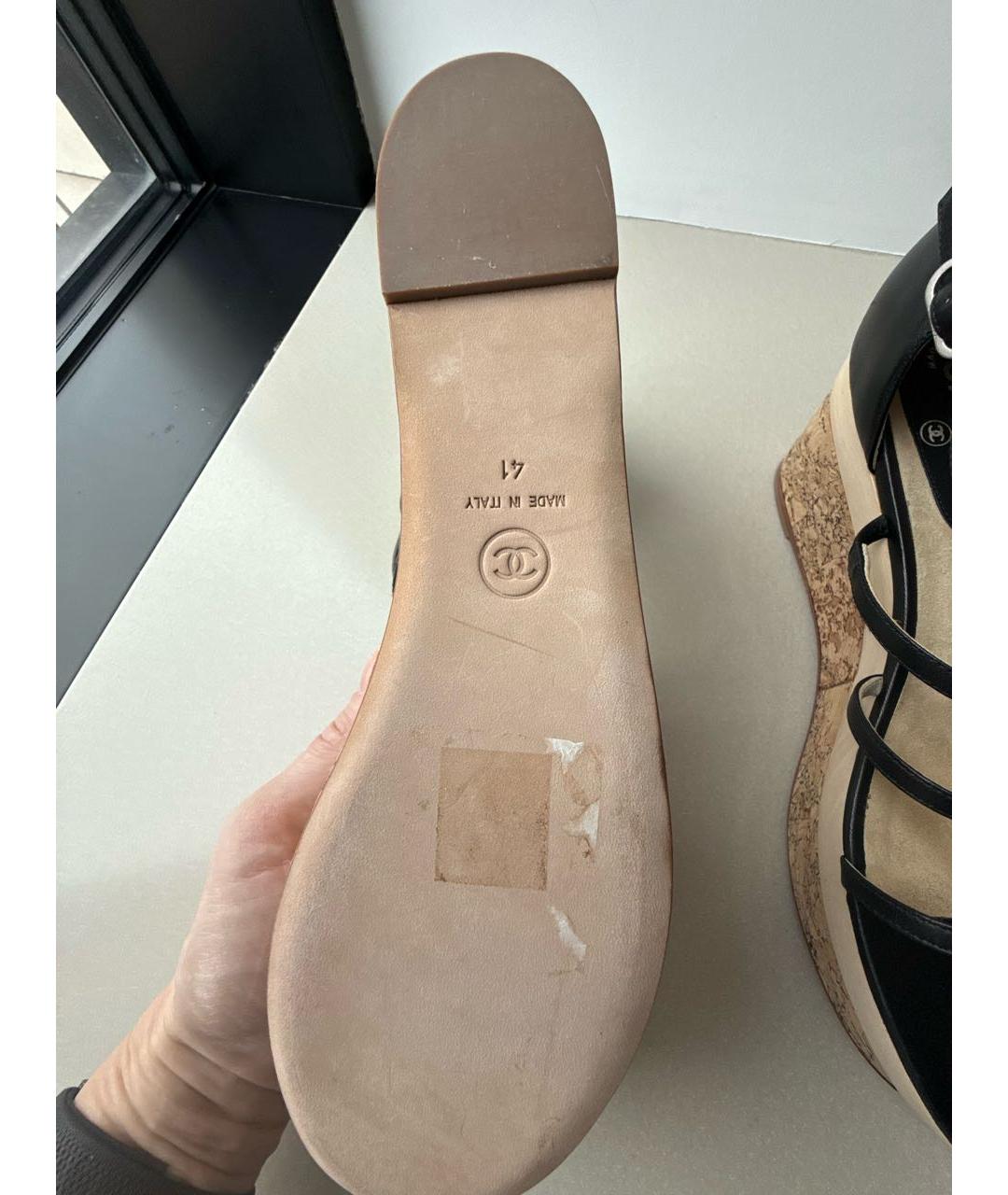 CHANEL Черные кожаные босоножки, фото 7