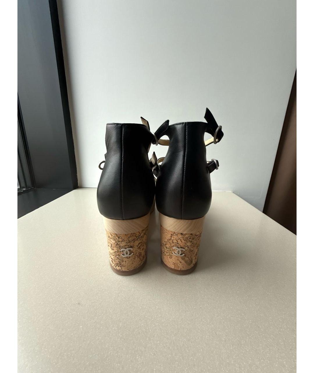 CHANEL Черные кожаные босоножки, фото 4