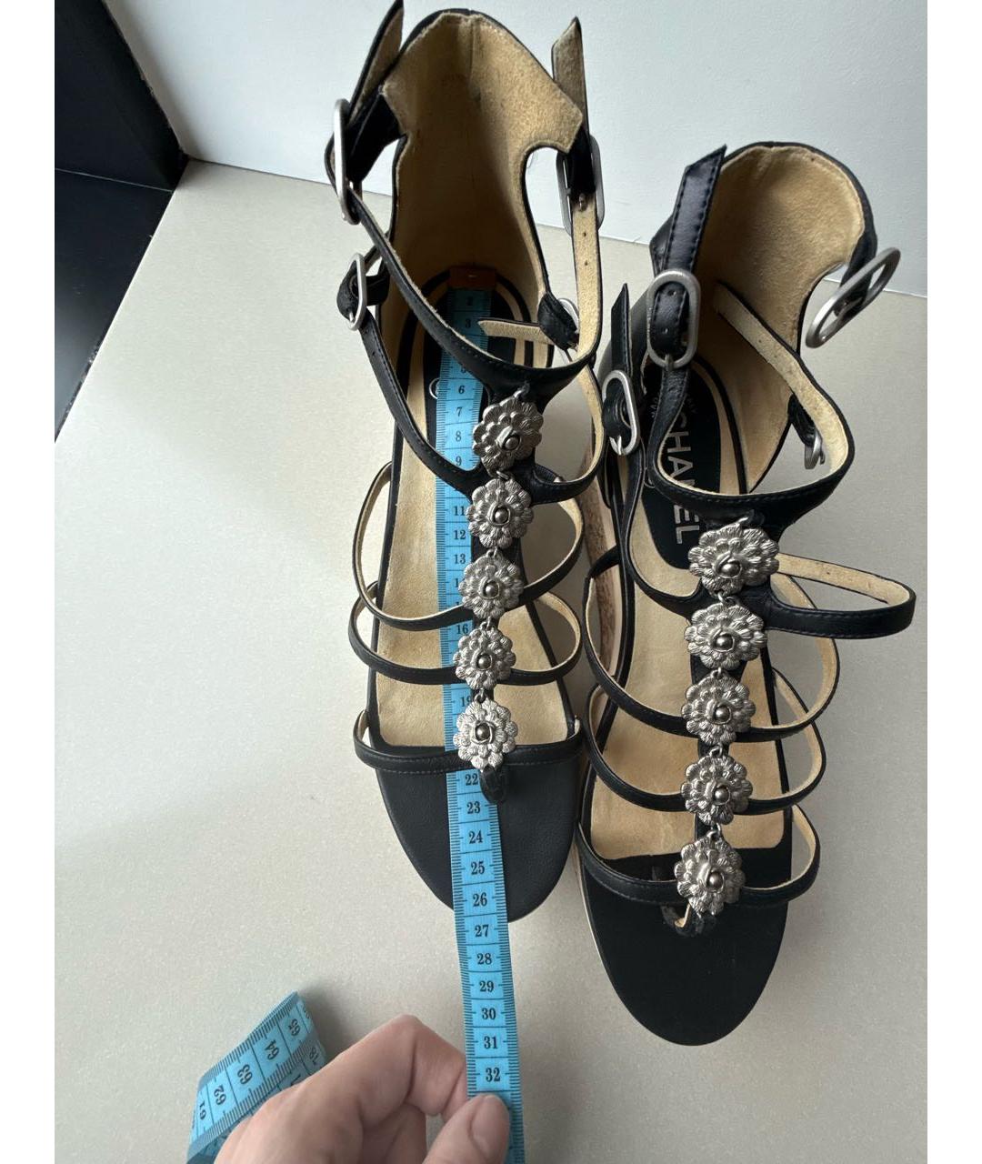 CHANEL Черные кожаные босоножки, фото 8
