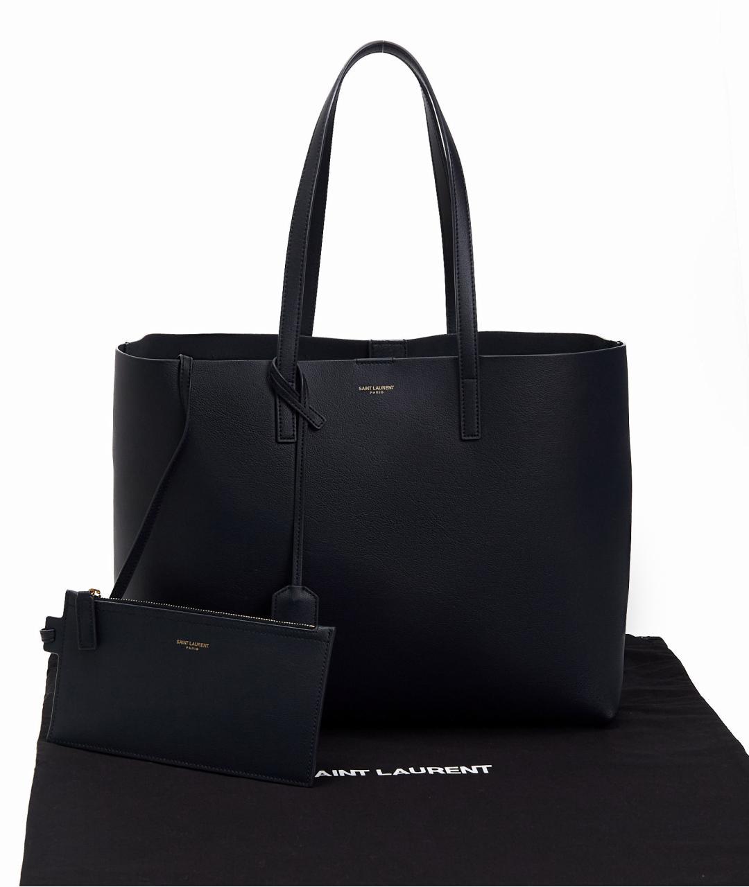 SAINT LAURENT Темно-синяя кожаная сумка тоут, фото 7
