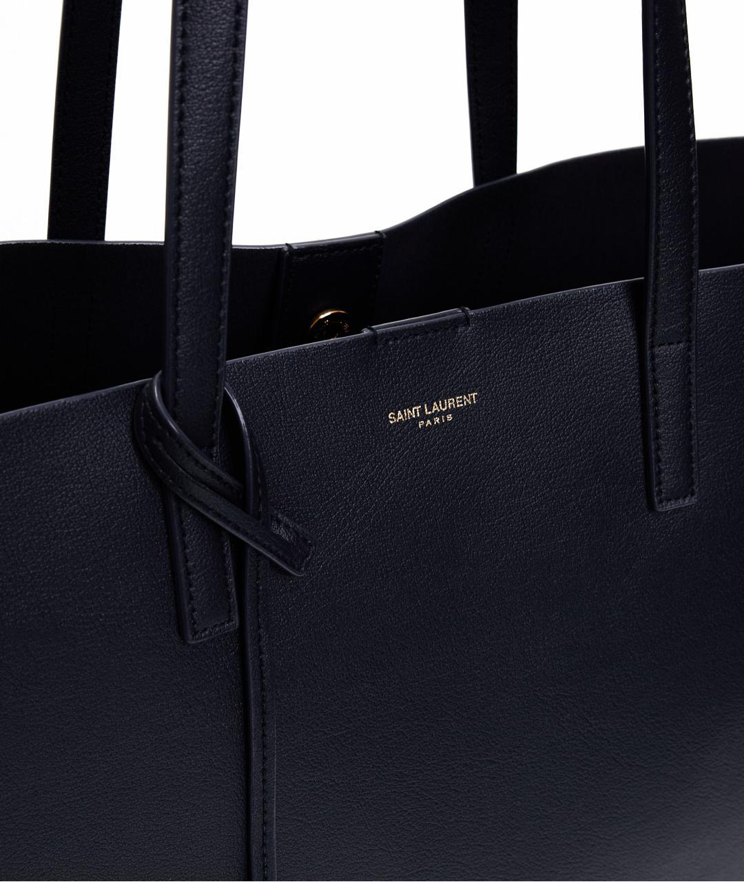 SAINT LAURENT Темно-синяя кожаная сумка тоут, фото 5