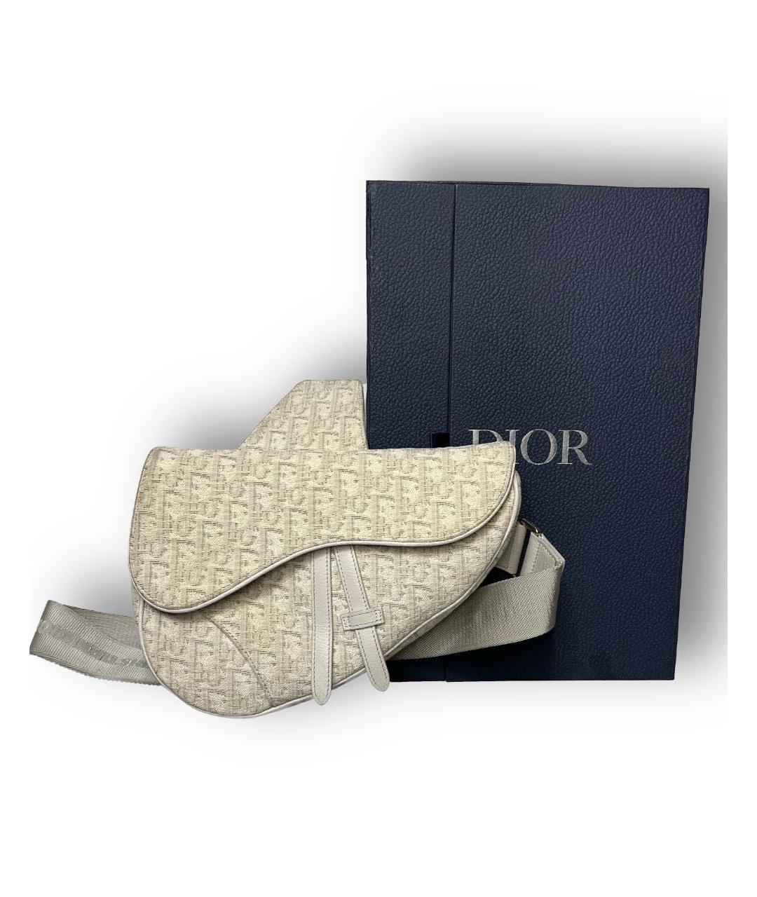 CHRISTIAN DIOR Бежевая жаккардовая сумка на плечо, фото 5