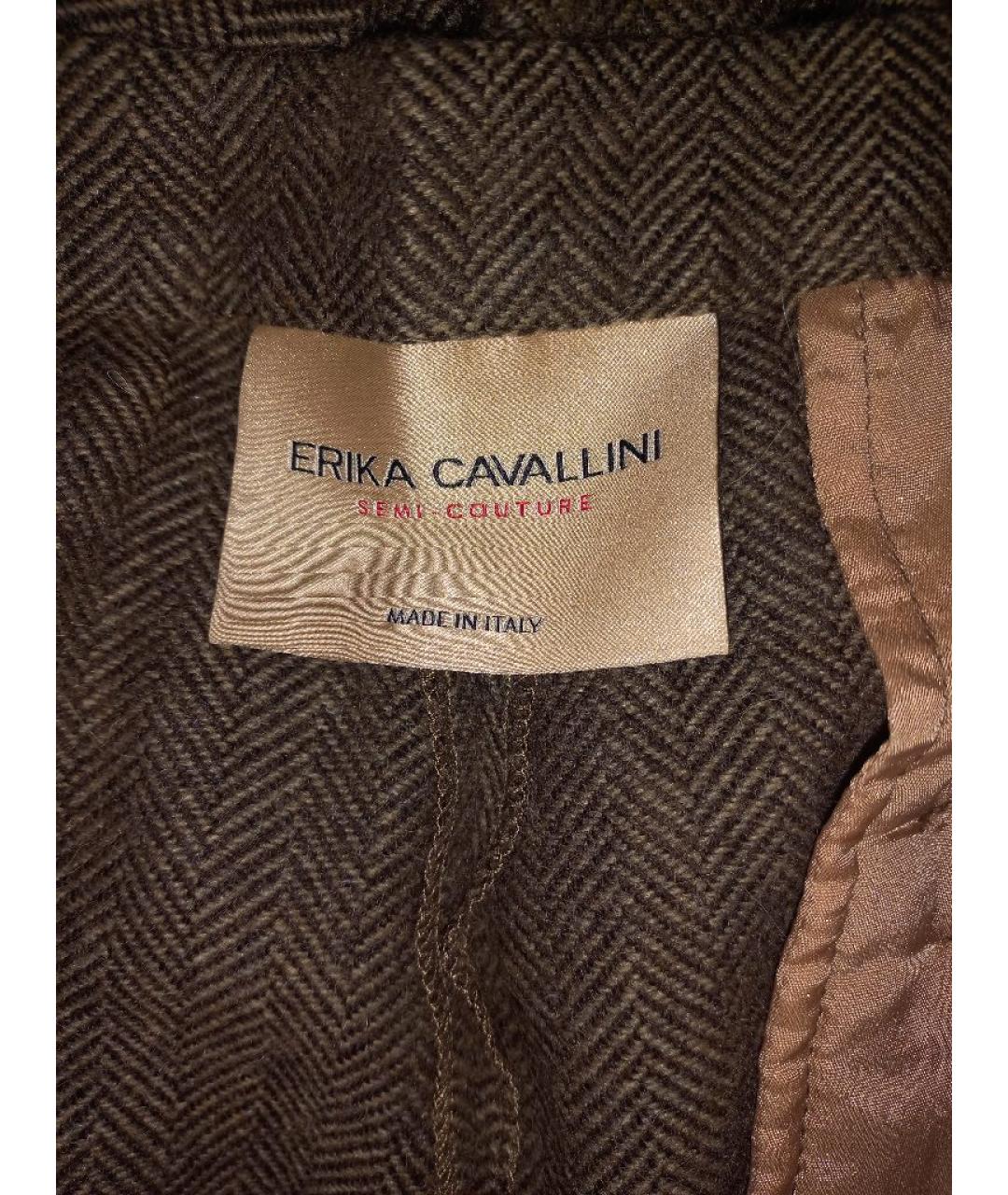ERIKA CAVALLINI Коричневые шерстяные прямые брюки, фото 7
