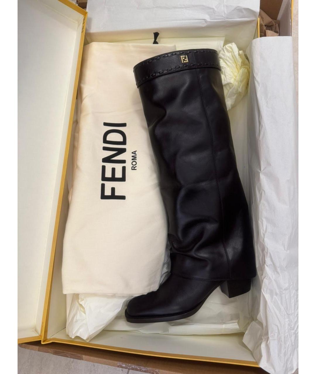 FENDI Черные кожаные сапоги, фото 2
