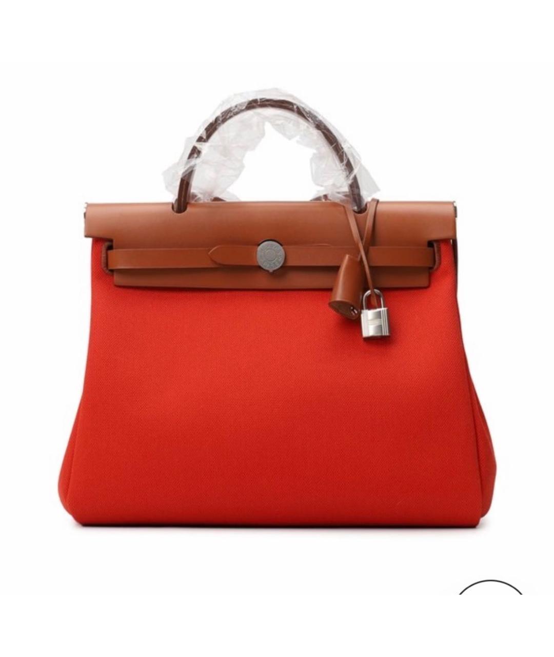 HERMES Красная тканевая сумка тоут, фото 3