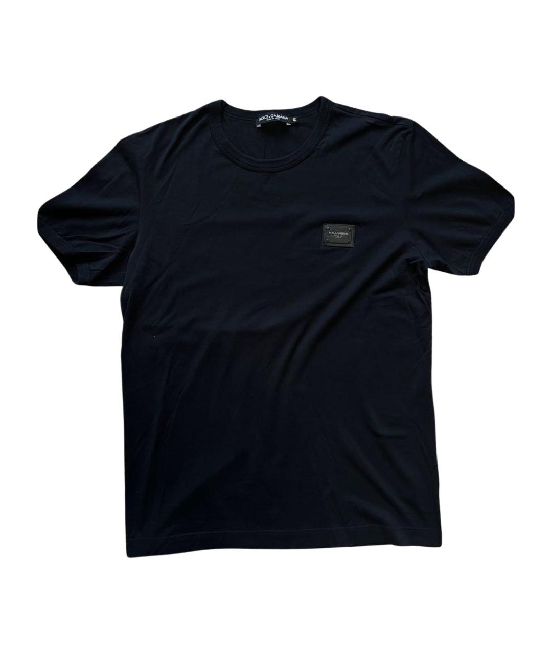 DOLCE&GABBANA Темно-синяя хлопковая футболка, фото 1