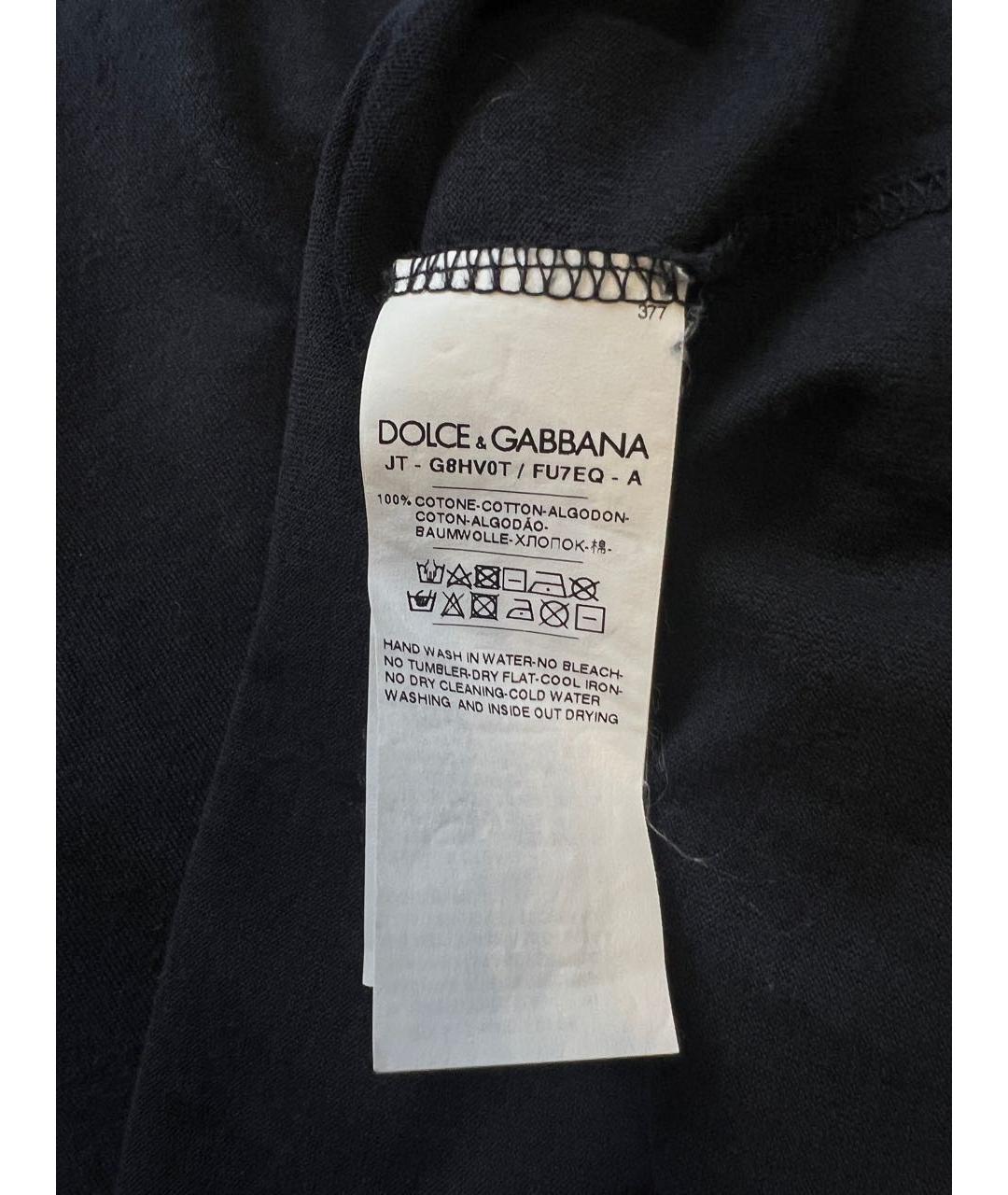 DOLCE&GABBANA Темно-синяя хлопковая футболка, фото 5