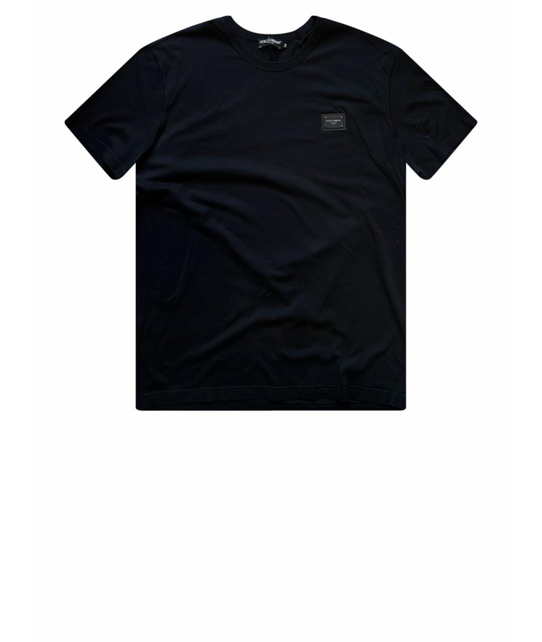 DOLCE&GABBANA Темно-синяя хлопковая футболка, фото 1