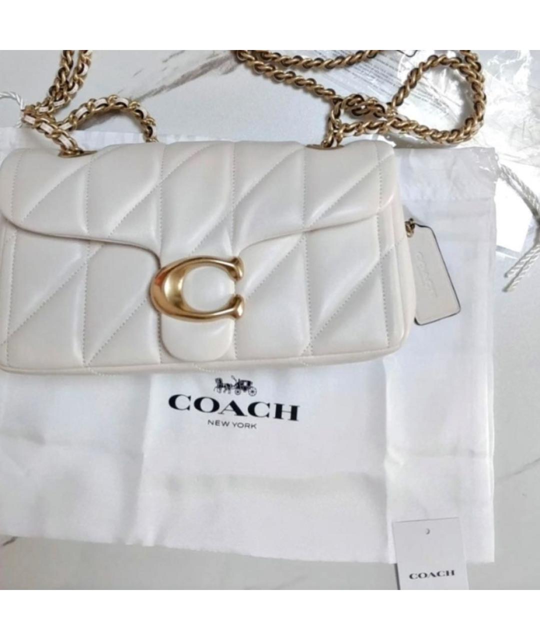 COACH Белая кожаная сумка с короткими ручками, фото 2