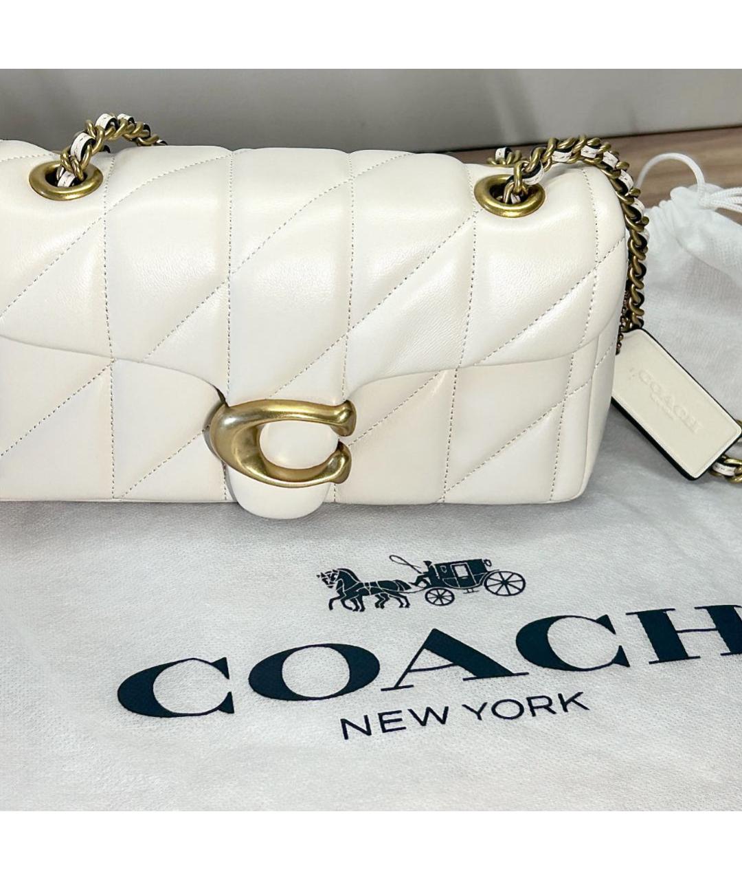 COACH Белая кожаная сумка с короткими ручками, фото 3