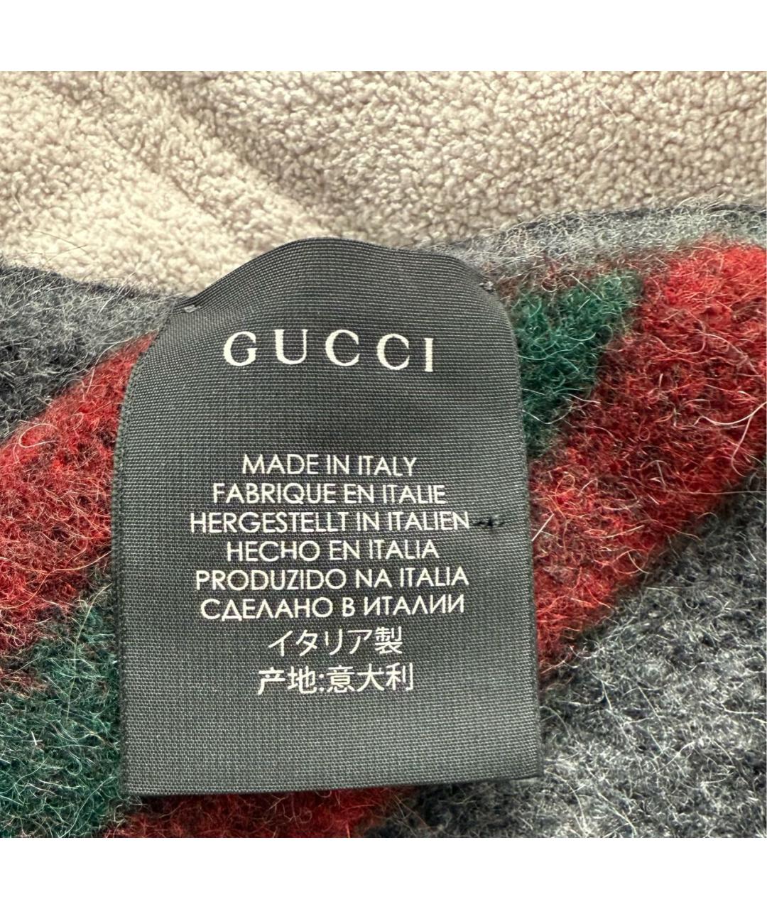 GUCCI Серый шерстяной шарф, фото 3