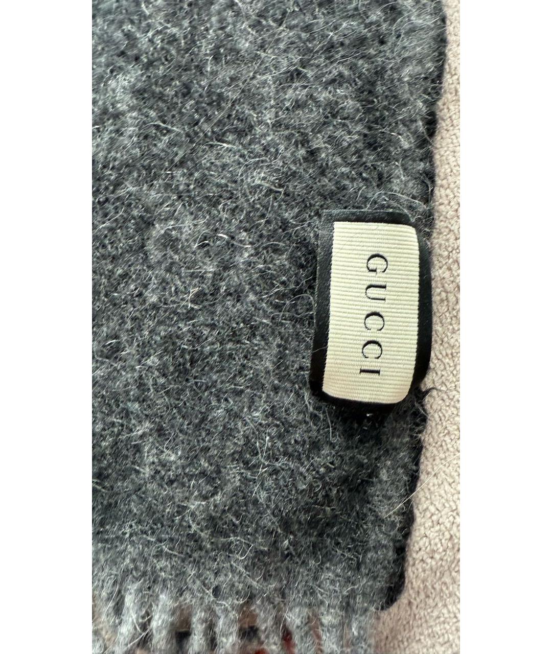 GUCCI Серый шерстяной шарф, фото 7