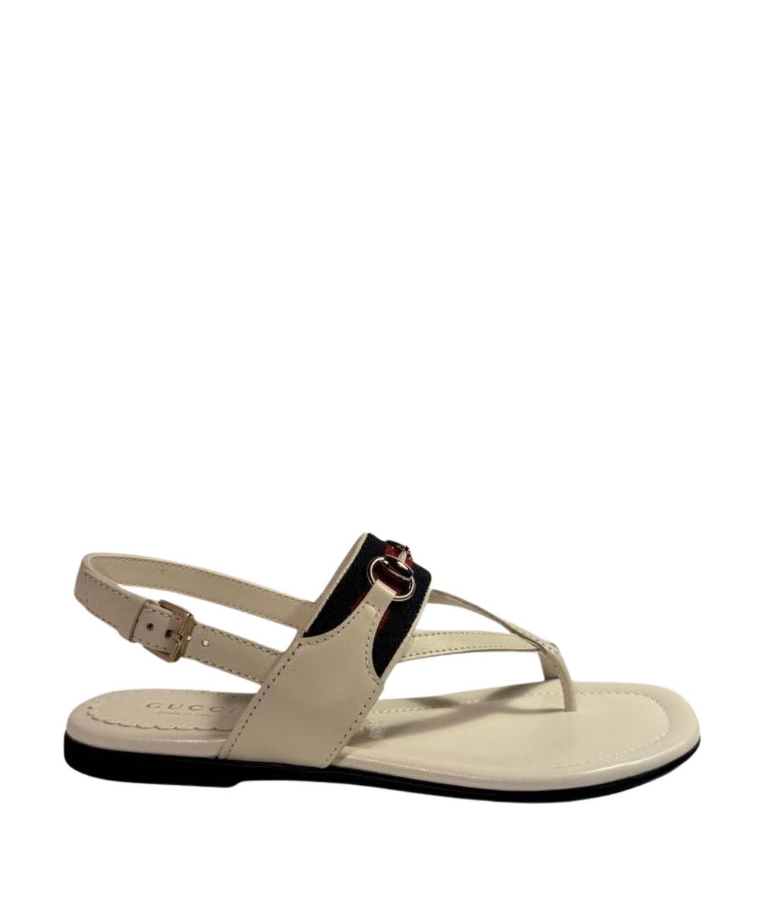 GUCCI Белые кожаные сандалии и шлепанцы, фото 1