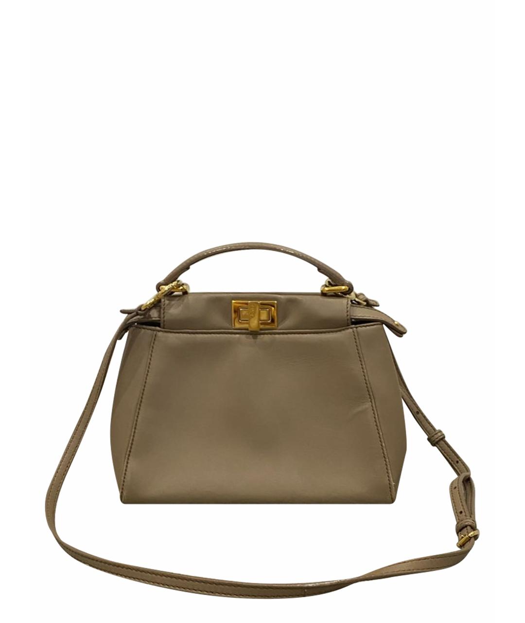 FENDI Бежевая кожаная сумка через плечо, фото 1