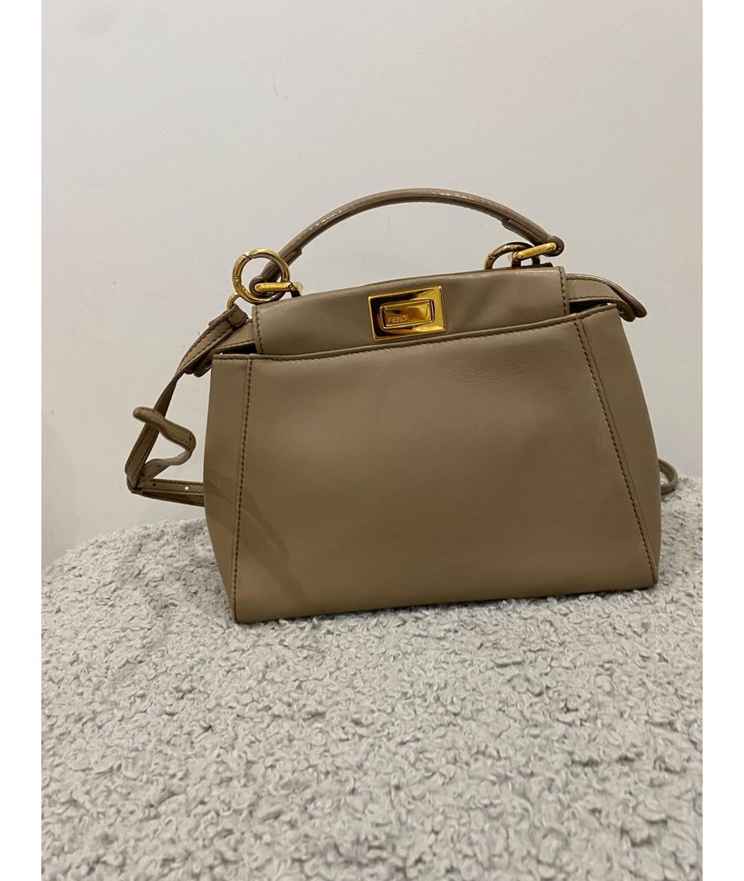FENDI Бежевая кожаная сумка через плечо, фото 2