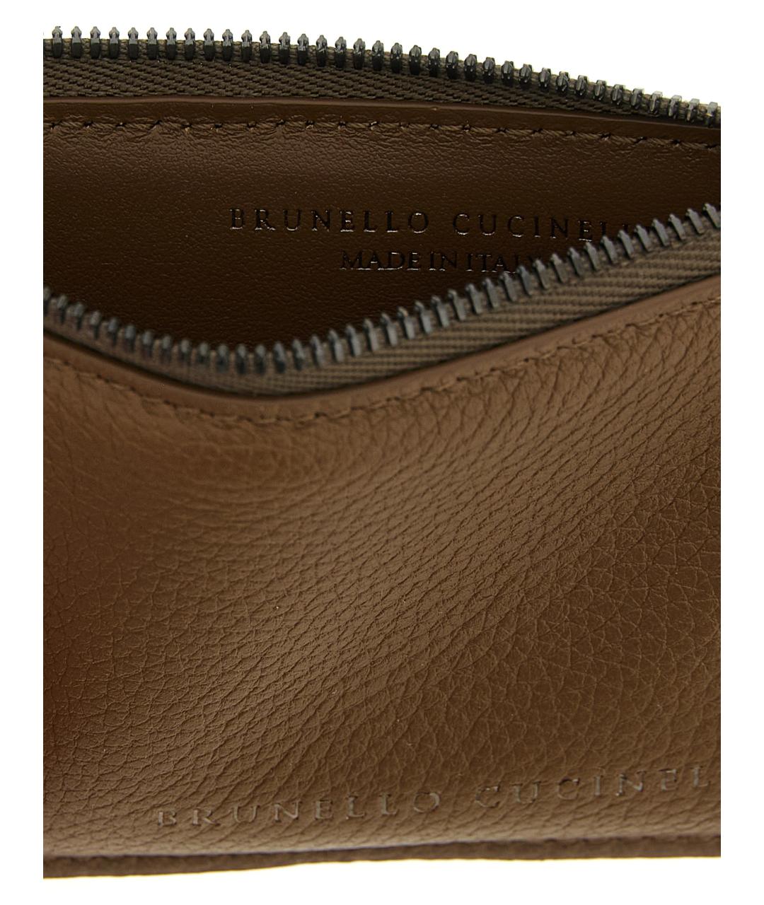 BRUNELLO CUCINELLI Коричневый кожаный кардхолдер, фото 3