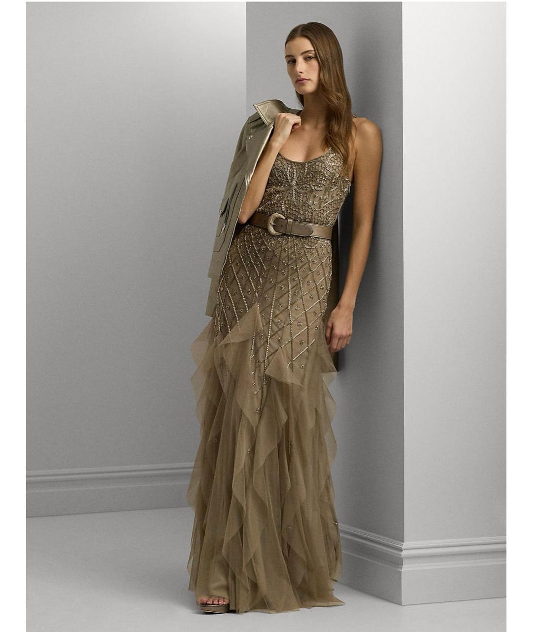 RALPH LAUREN Бежевое шифоновое вечернее платье, фото 3