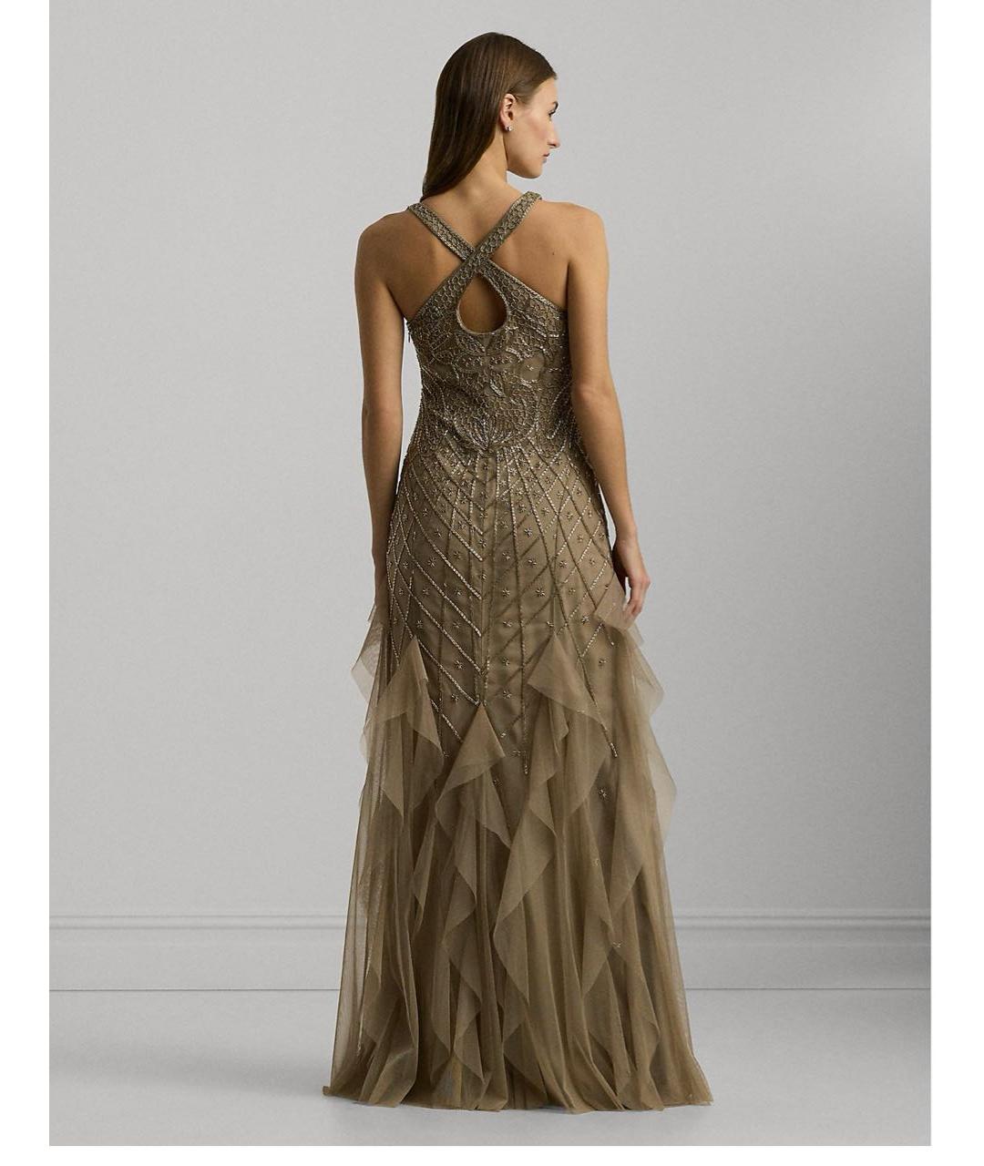 RALPH LAUREN Бежевое шифоновое вечернее платье, фото 2