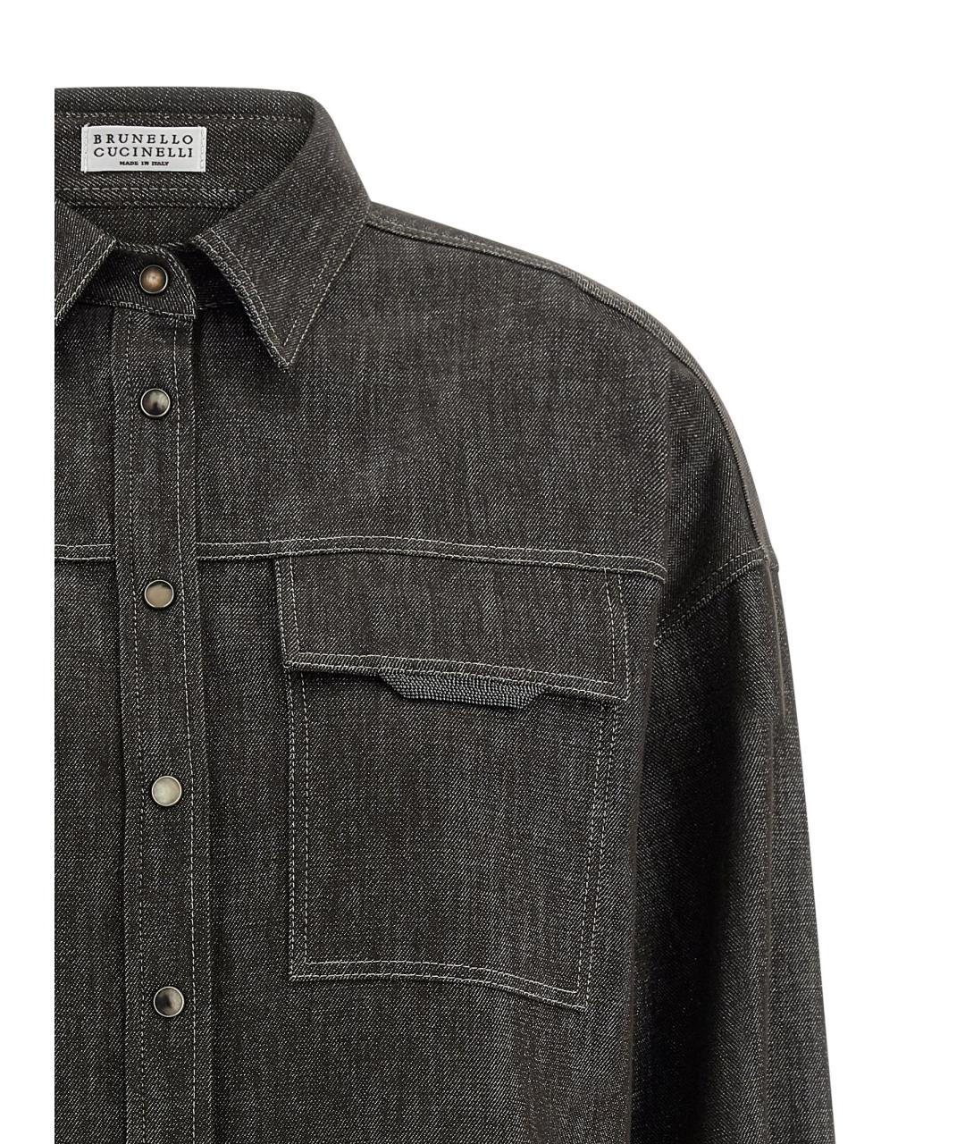 BRUNELLO CUCINELLI Коричневая хлопковая рубашка, фото 2