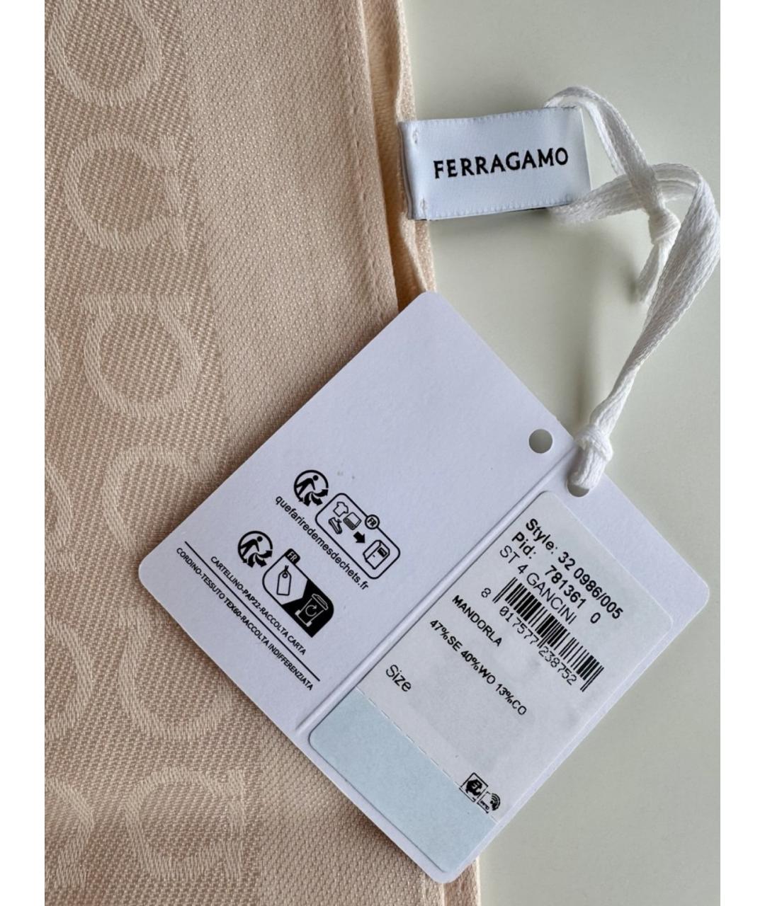 FERRAGAMO Бежевый шерстяной шарф, фото 3