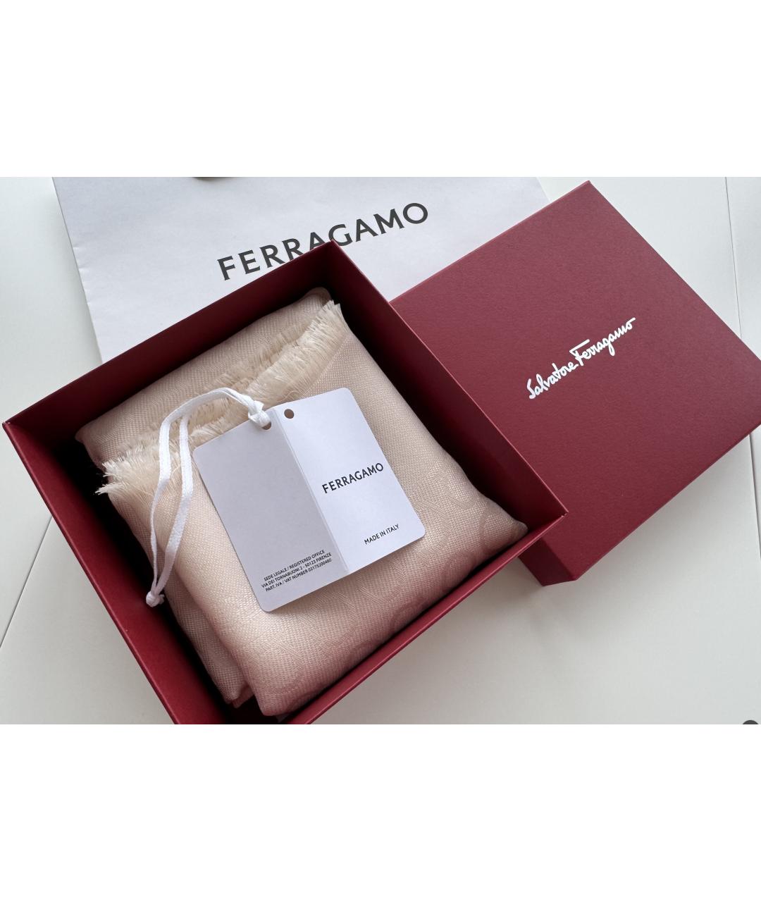 FERRAGAMO Бежевый шерстяной шарф, фото 4