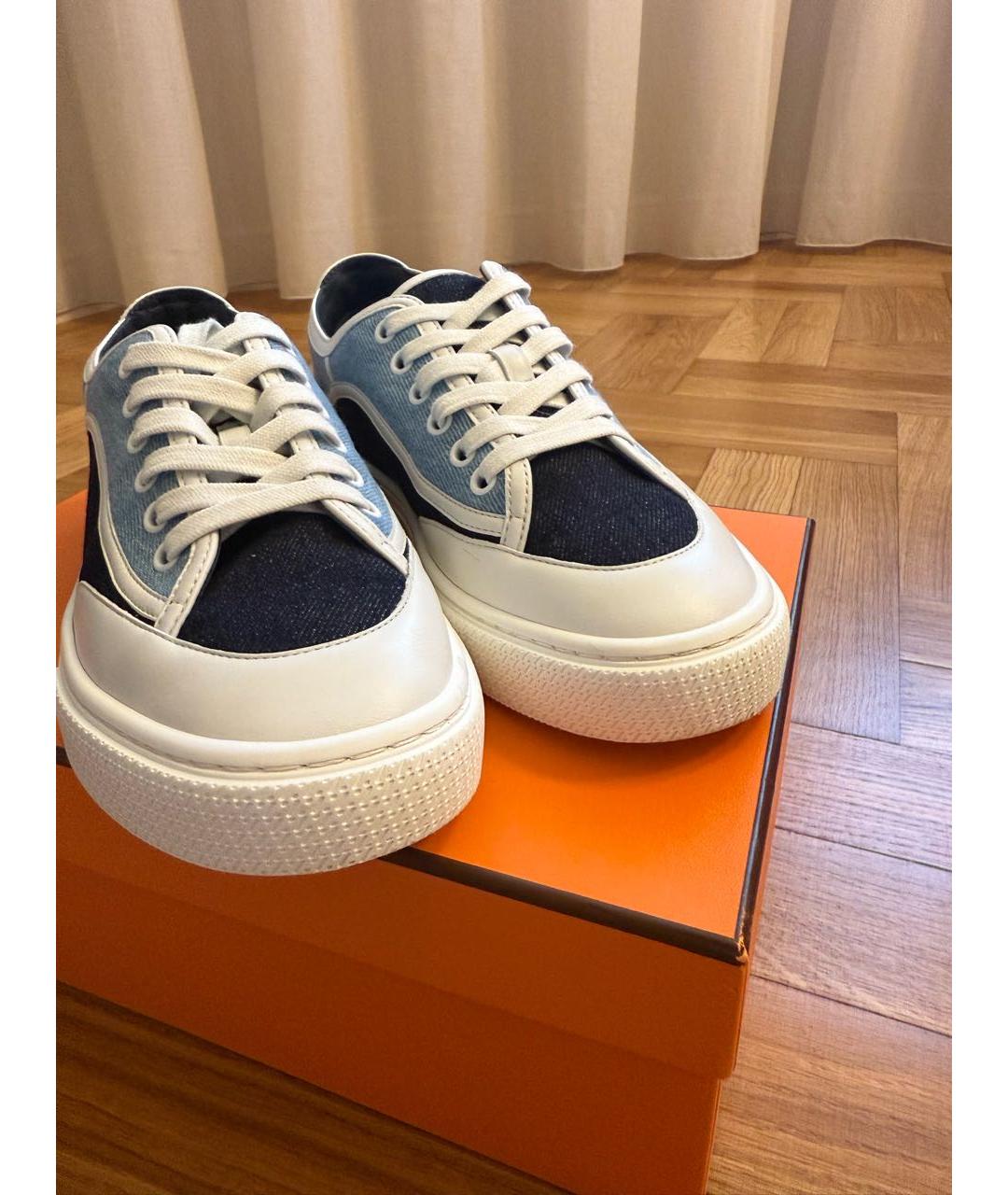 HERMES Синие кожаные кеды, фото 5
