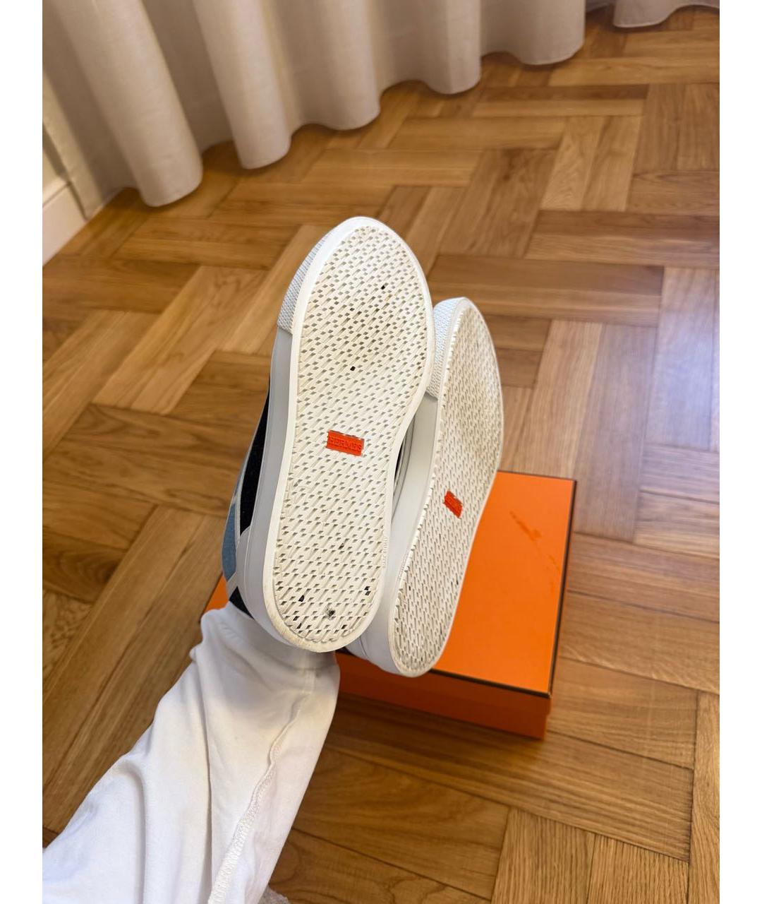 HERMES Синие кожаные кеды, фото 8