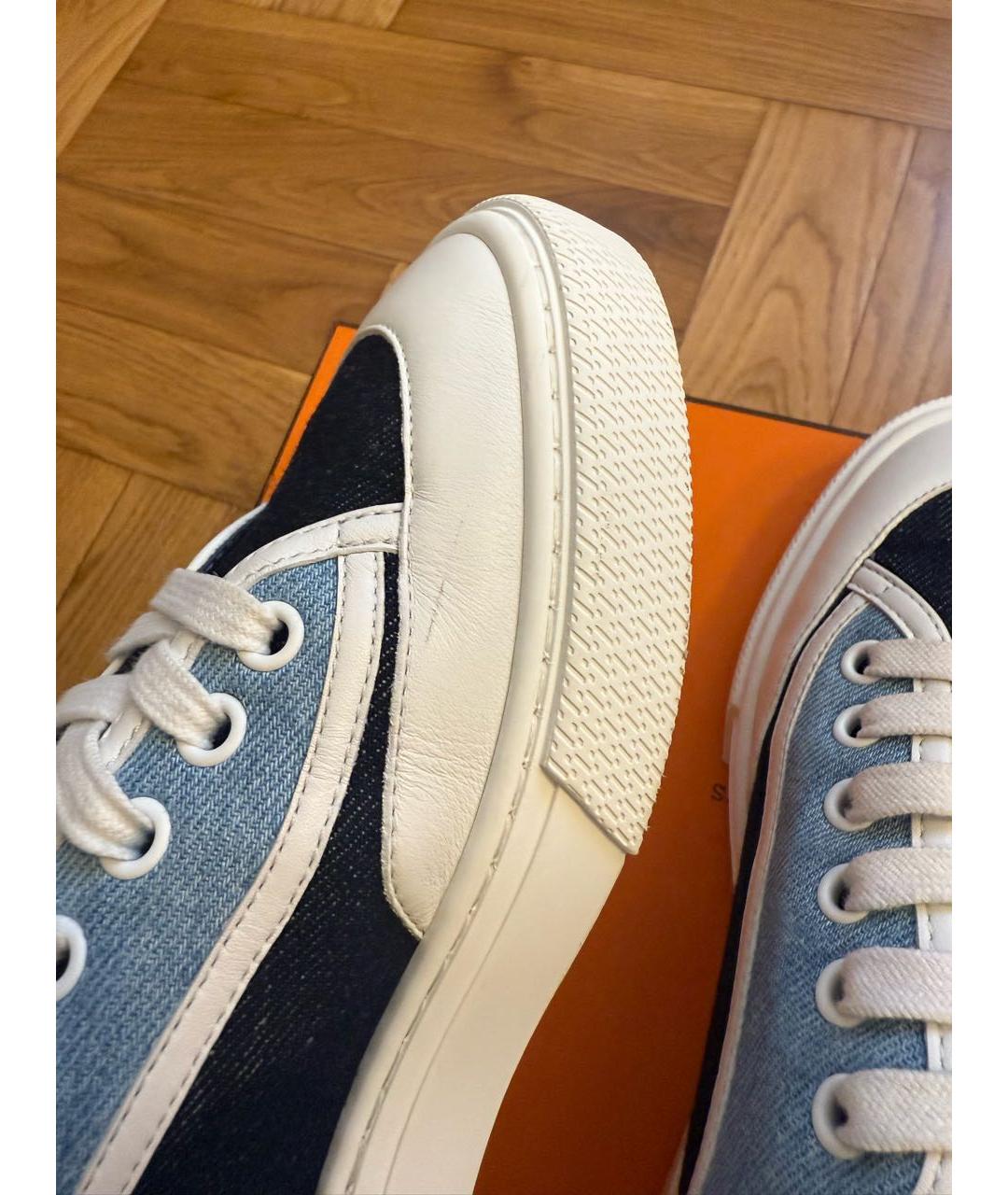 HERMES Синие кожаные кеды, фото 7