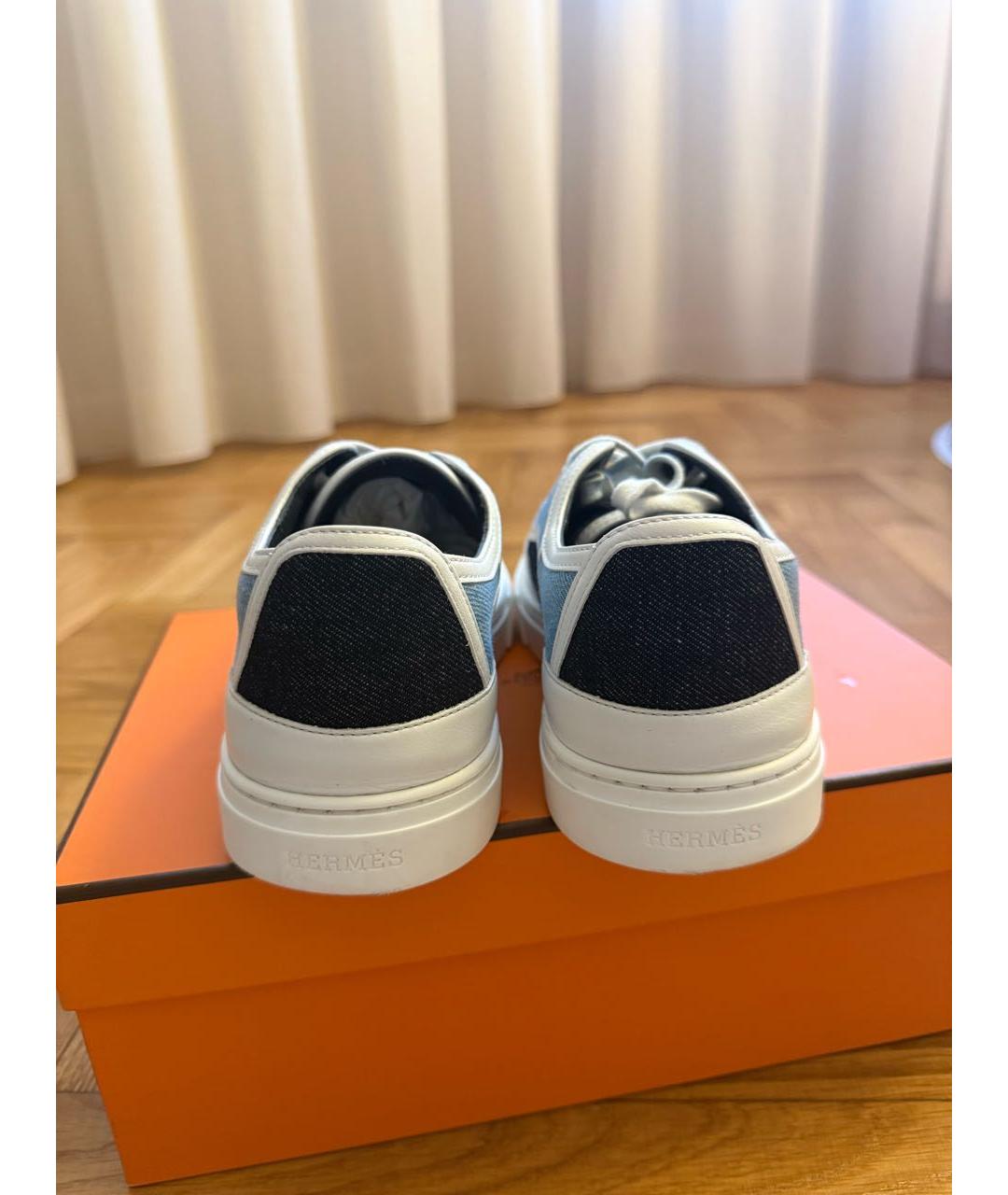 HERMES Синие кожаные кеды, фото 4