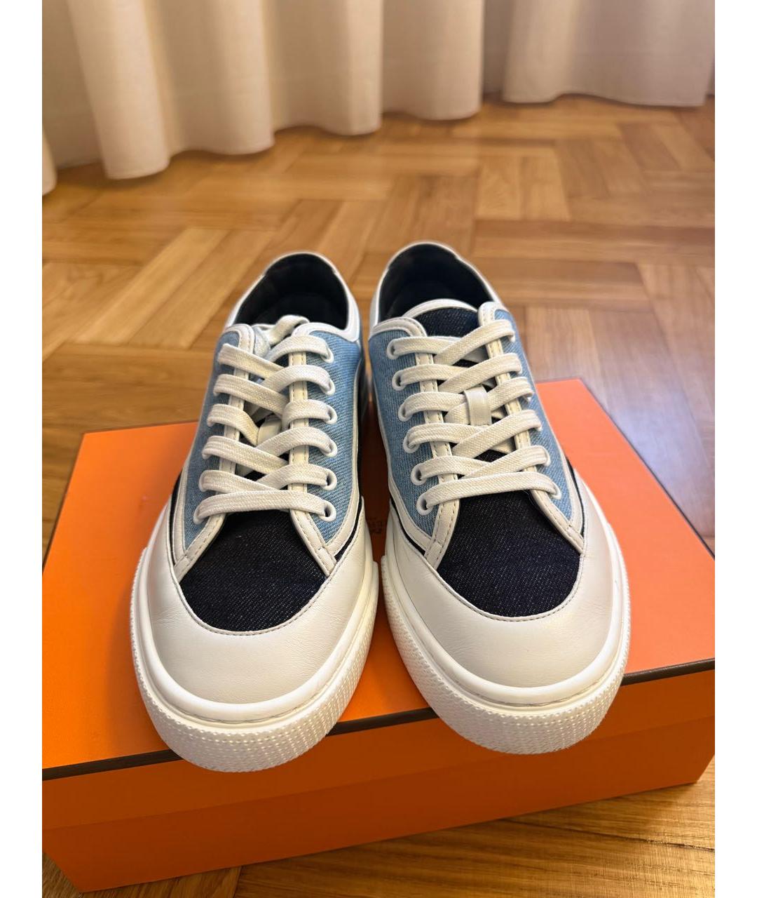 HERMES Синие кожаные кеды, фото 2