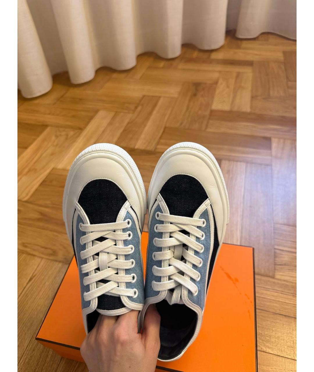 HERMES Синие кожаные кеды, фото 6
