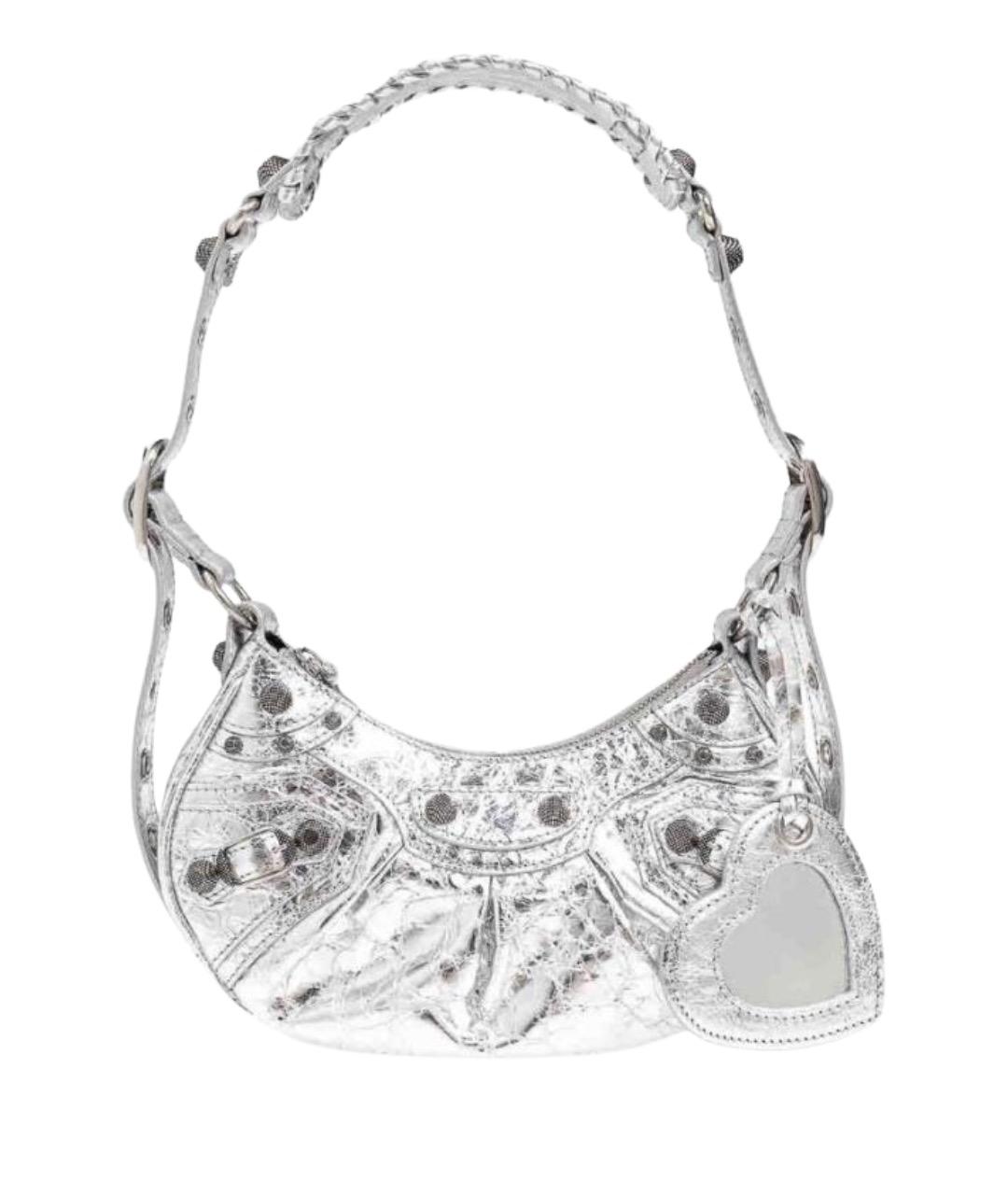 BALENCIAGA Серебряная кожаная сумка с короткими ручками, фото 1