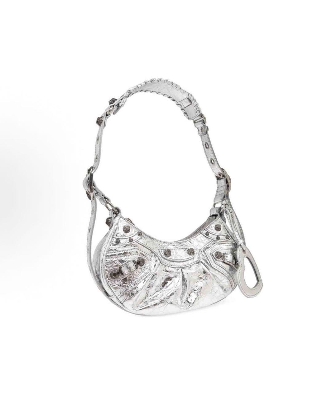 BALENCIAGA Серебряная кожаная сумка с короткими ручками, фото 2