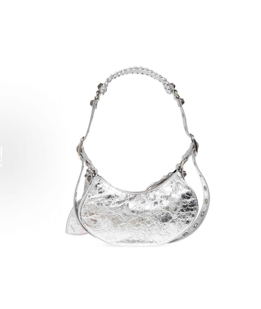 BALENCIAGA Серебряная кожаная сумка с короткими ручками, фото 3