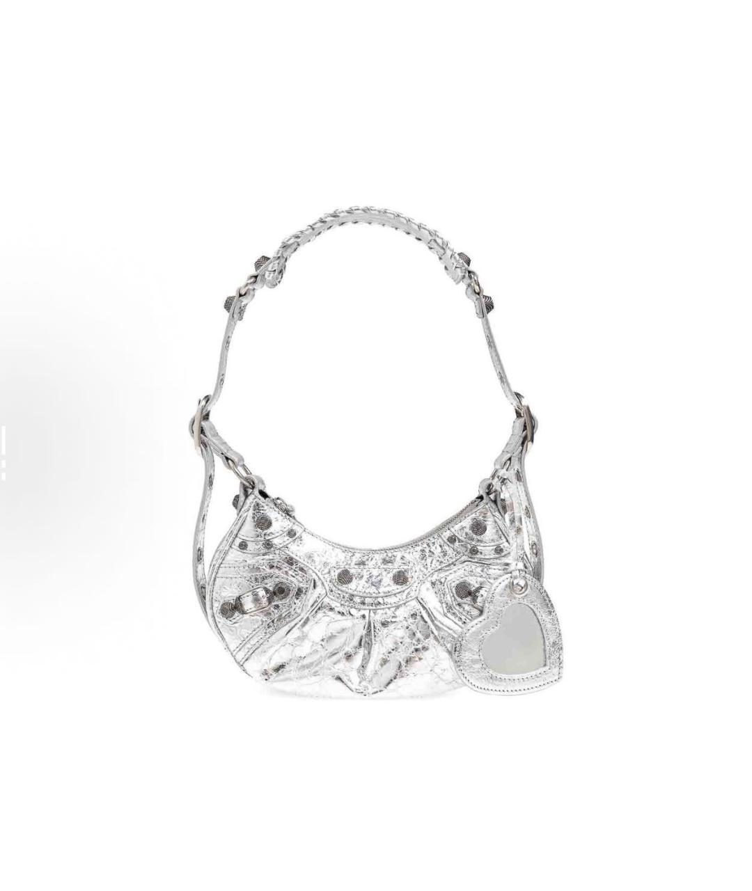 BALENCIAGA Серебряная кожаная сумка с короткими ручками, фото 5