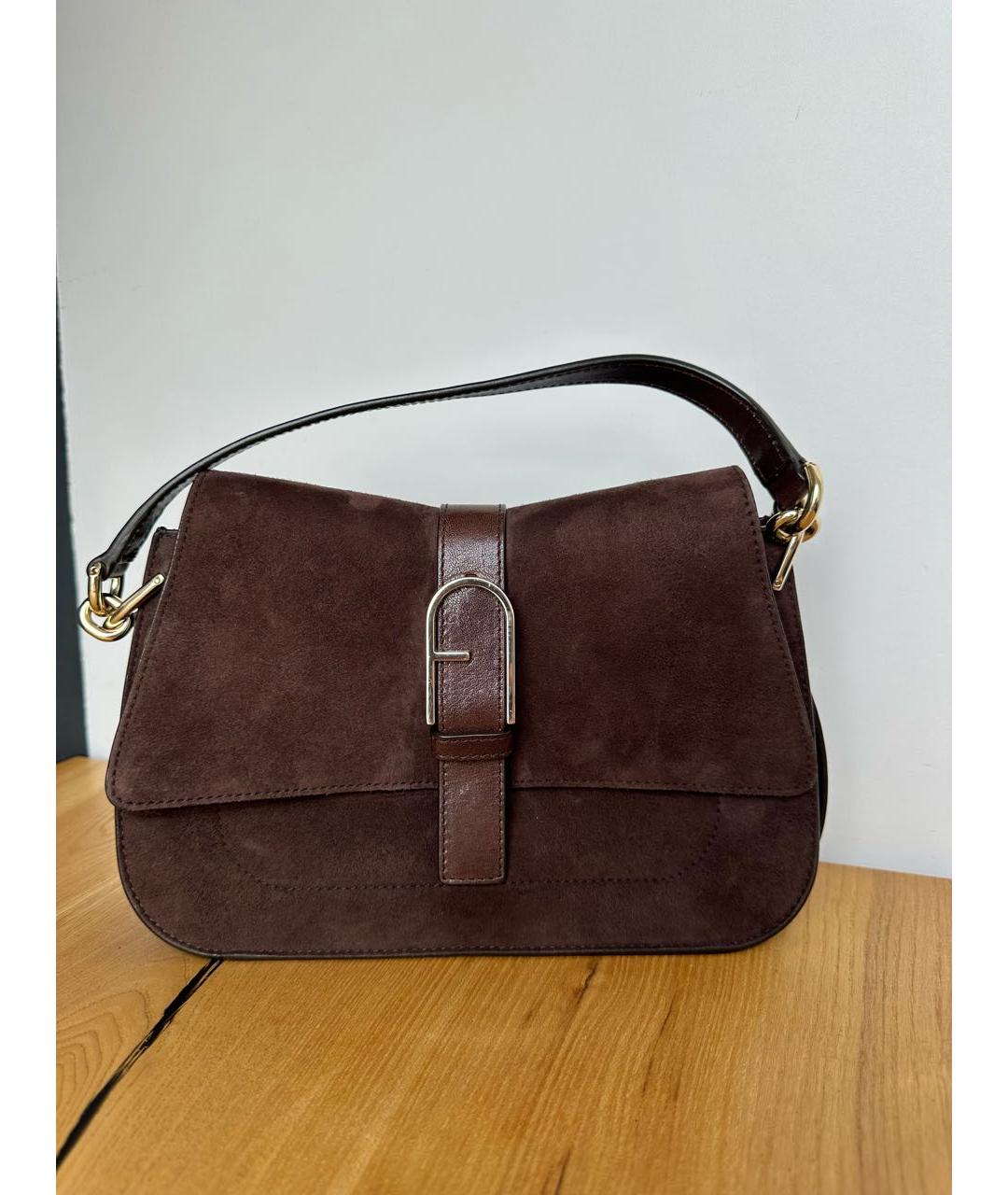 FURLA Коричневая замшевая сумка с короткими ручками, фото 4