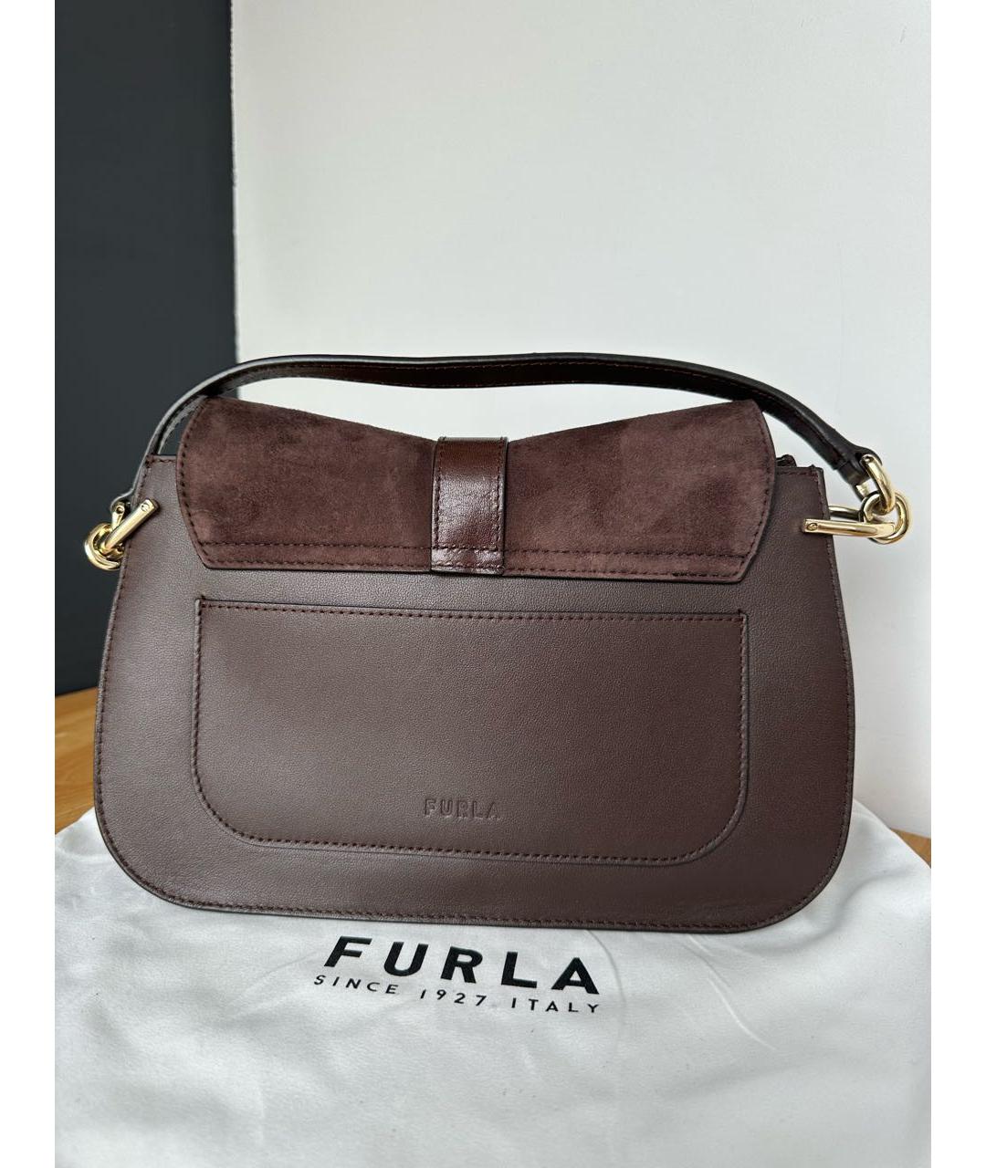 FURLA Коричневая замшевая сумка с короткими ручками, фото 5