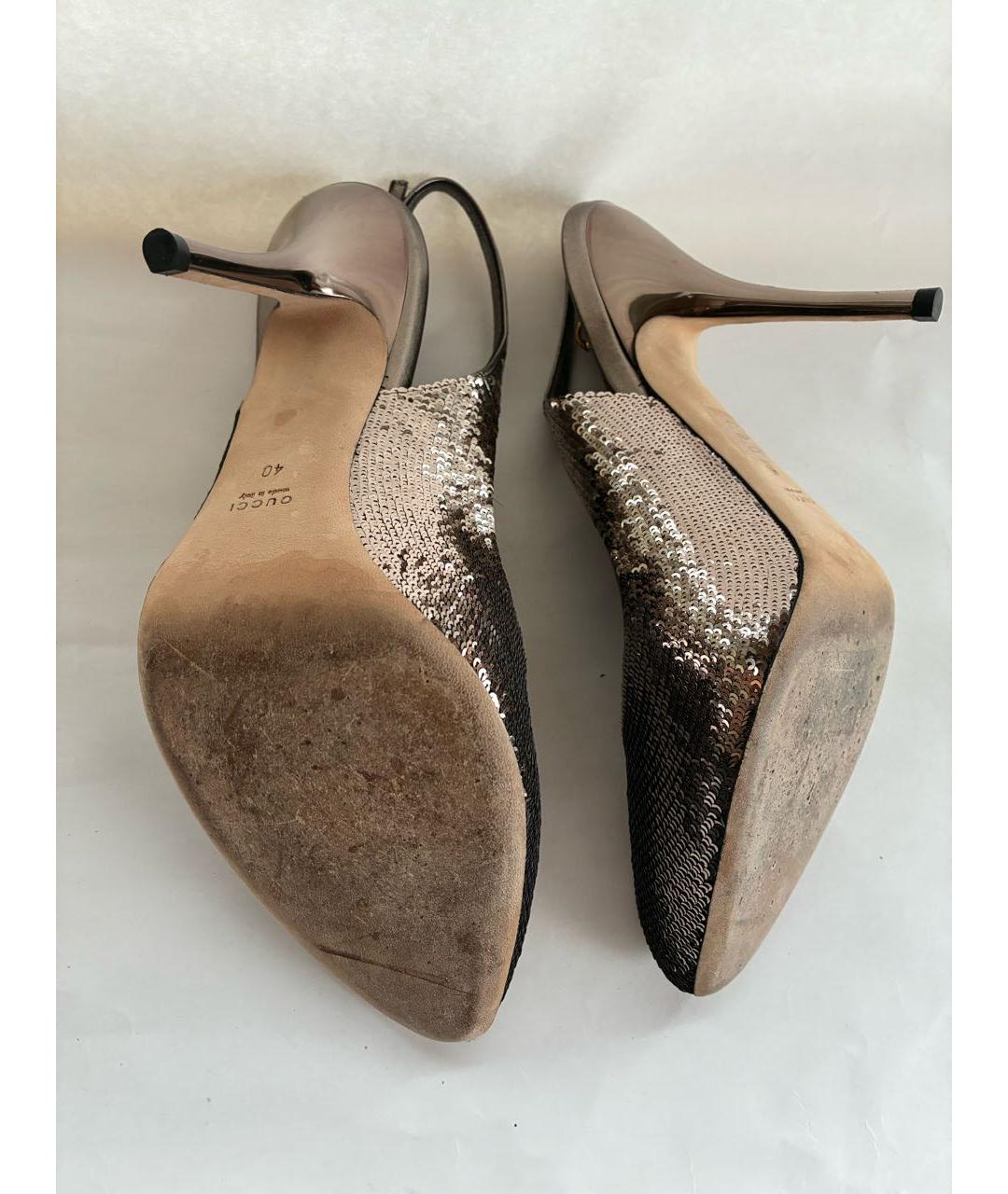 GUCCI Серебряные кожаные туфли, фото 5