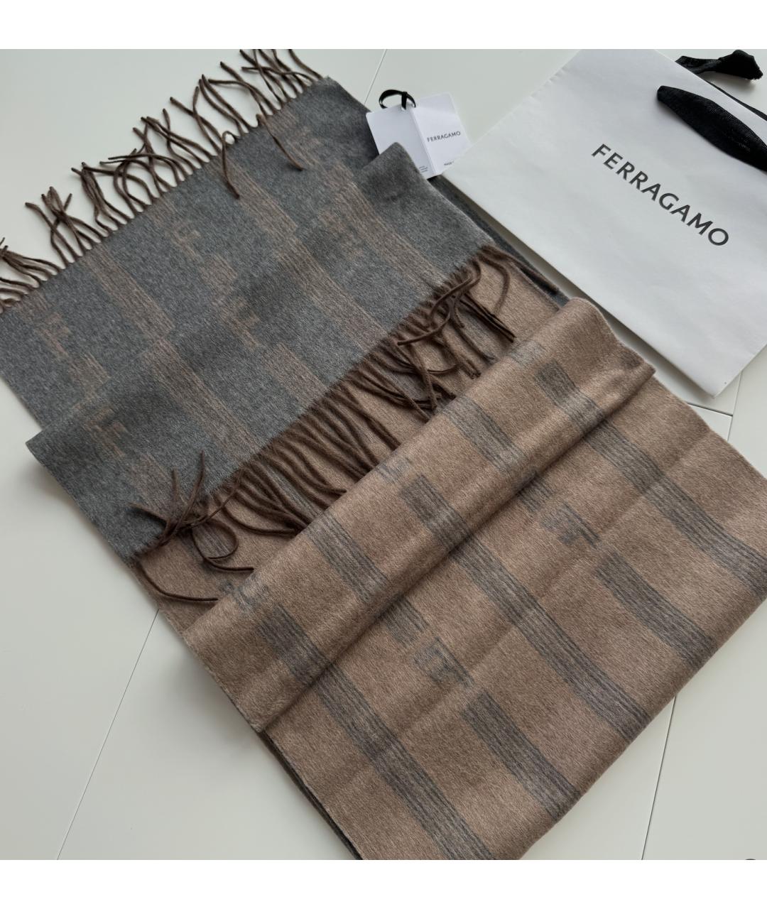 FERRAGAMO Серый шелковый шарф, фото 10