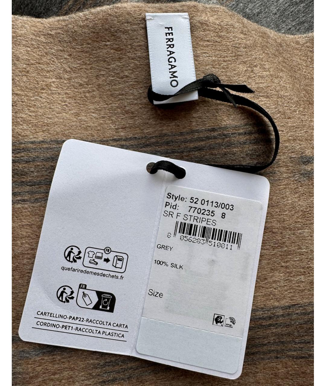 FERRAGAMO Серый шелковый шарф, фото 4