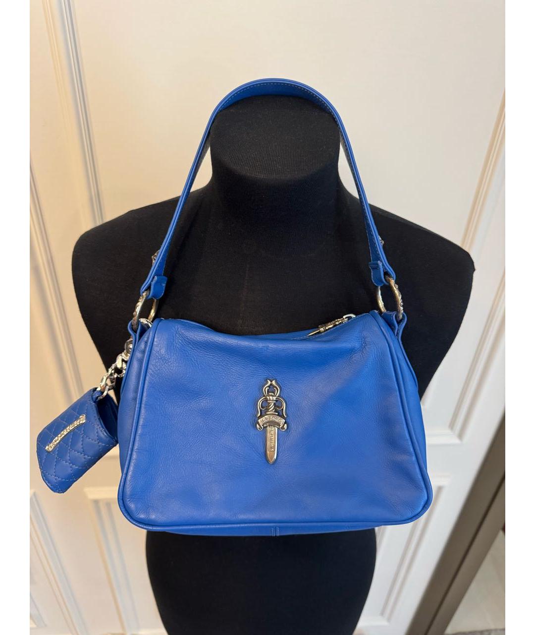 CHROME HEARTS Синяя кожаная сумка с короткими ручками, фото 6