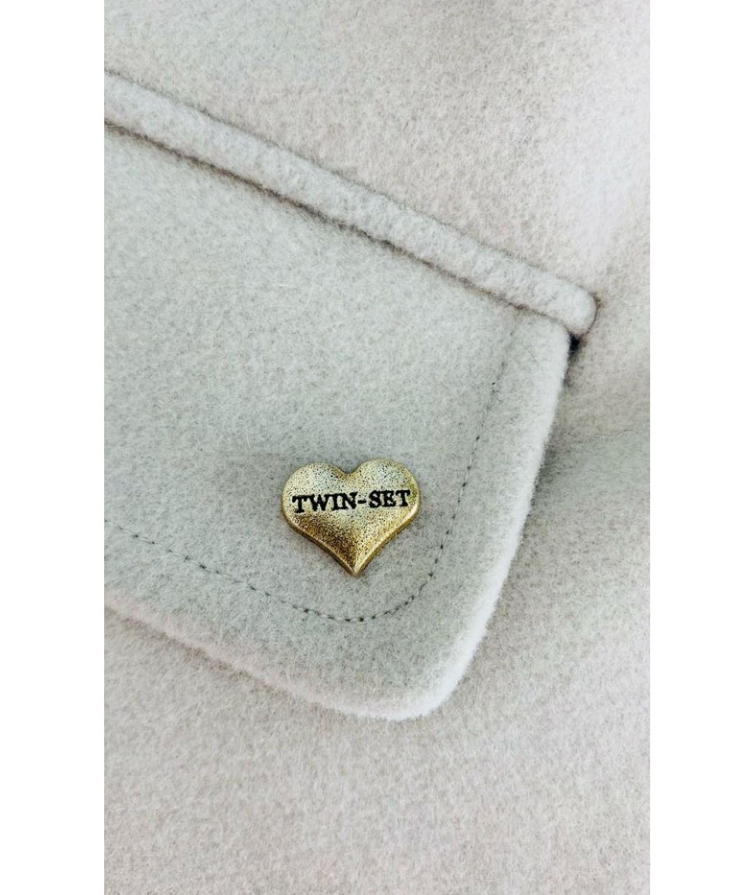 TWIN-SET Бежевое шерстяное пальто, фото 4